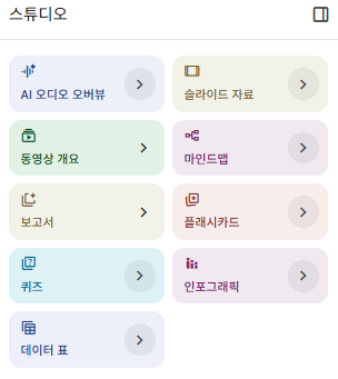 NotebookLM 스튜디오 패널