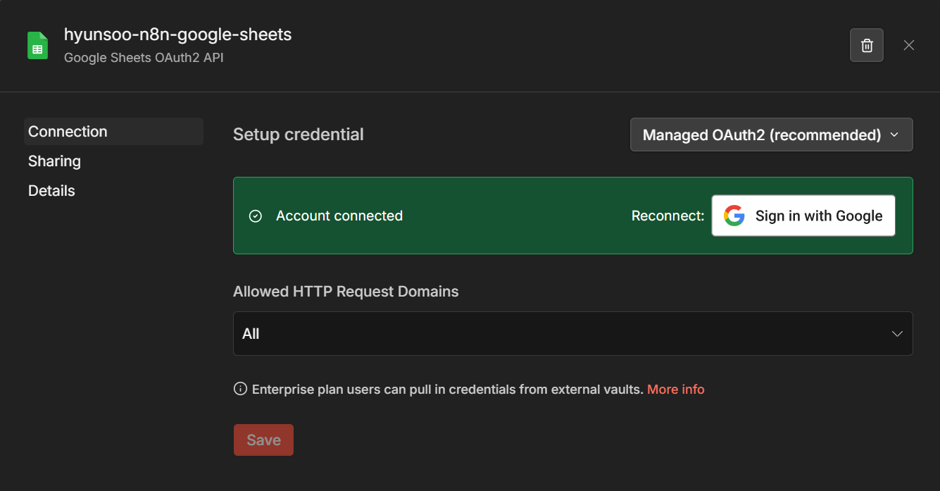 Google Sheets 계정 연결